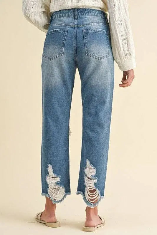 Annie Wear Distressed Raw Hem Cropped Jeans - Sleekdenim.com