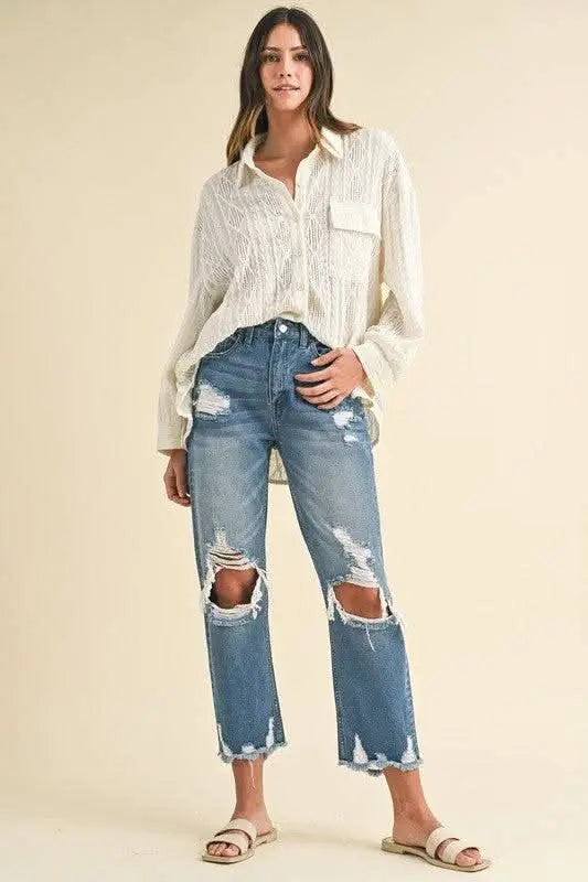 Annie Wear Distressed Raw Hem Cropped Jeans - Sleekdenim.com