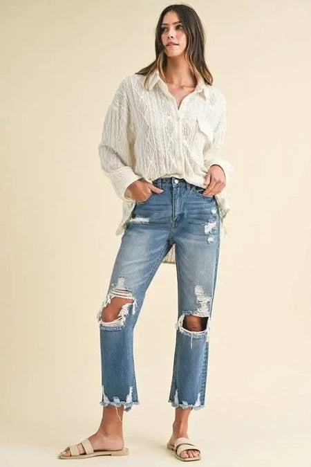 Annie Wear Distressed Raw Hem Cropped Jeans - Sleekdenim.com