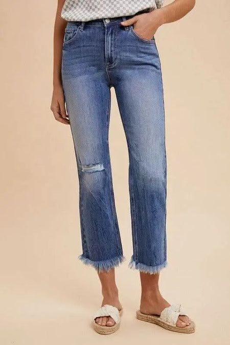 Annie Wear Distressed Raw Hem Straight Leg Cropped Jeans - Sleekdenim.com