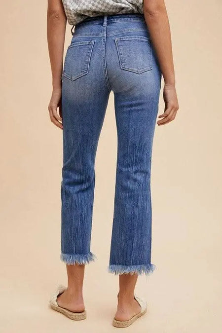 Annie Wear Distressed Raw Hem Straight Leg Cropped Jeans - Sleekdenim.com