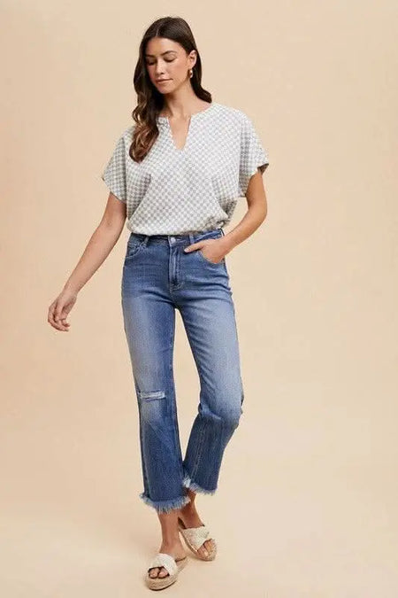 Annie Wear Distressed Raw Hem Straight Leg Cropped Jeans - Sleekdenim.com