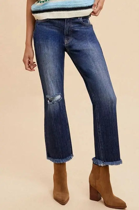 Annie Wear Distressed Raw Hem Straight Leg Cropped Jeans - Sleekdenim.com