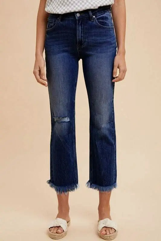 Annie Wear Distressed Raw Hem Straight Leg Cropped Jeans - Sleekdenim.com