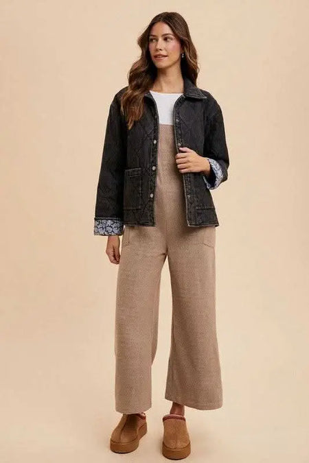 Annie Wear Quilted Printed Lining Snap Down Denim Jacket - Sleekdenim.com