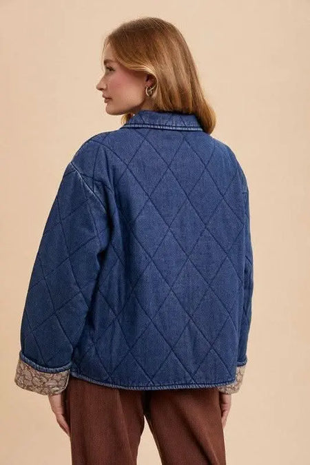 Annie Wear Quilted Printed Lining Snap Down Denim Jacket - Sleekdenim.com