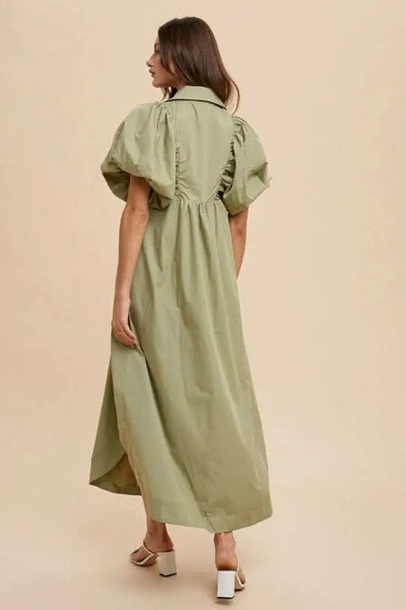 Annie Wear Smocked Puff Sleeve Midi Dress - Sleekdenim.com