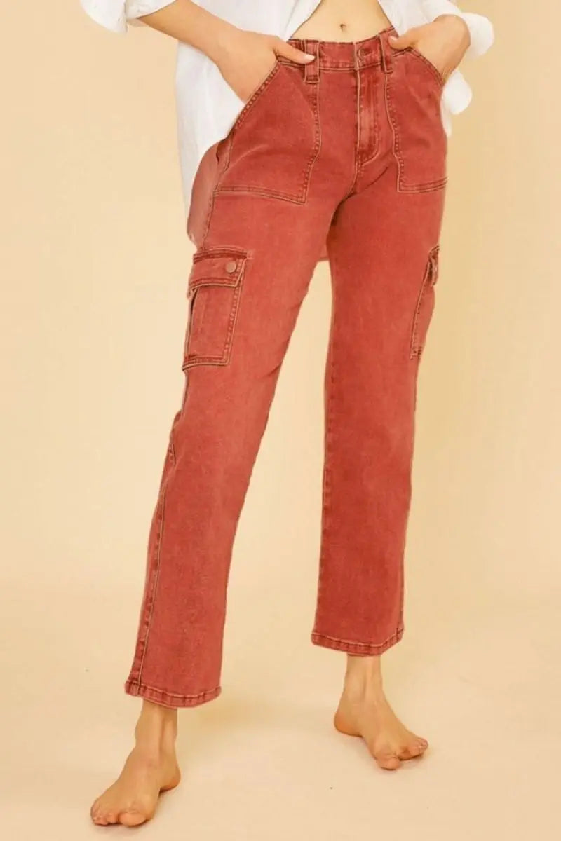 Annie Wear Straight Leg Jeans with Cargo Pockets - Sleekdenim.com