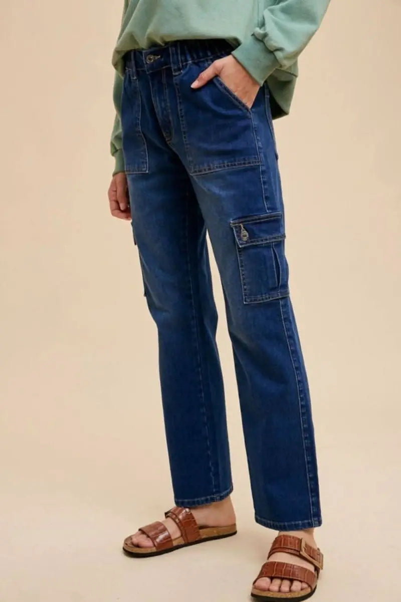 Annie Wear Straight Leg Jeans with Cargo Pockets - Sleekdenim.com