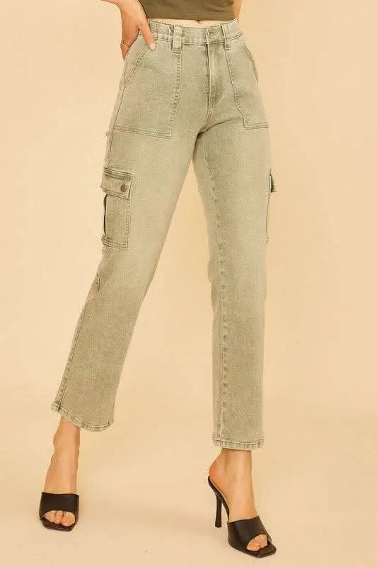 Annie Wear Straight Leg Jeans with Cargo Pockets - Sleekdenim.com