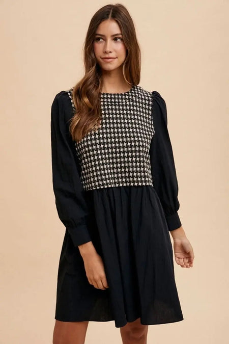 Annie Wear Tie Back Plaid Round Neck Mini Dress - Sleekdenim.com