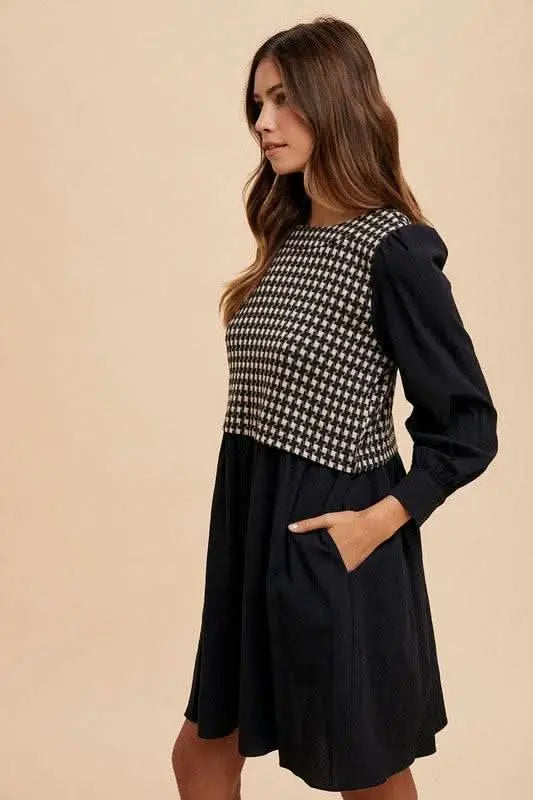 Annie Wear Tie Back Plaid Round Neck Mini Dress - Sleekdenim.com