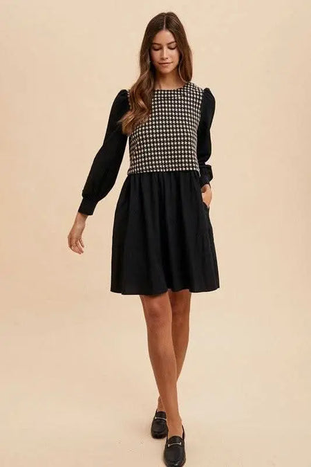 Annie Wear Tie Back Plaid Round Neck Mini Dress - Sleekdenim.com