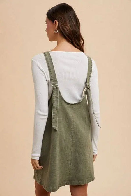 Annie Wear V - Neck Adjustable Strap Denim Overall Dress with Pockets - Sleekdenim.com