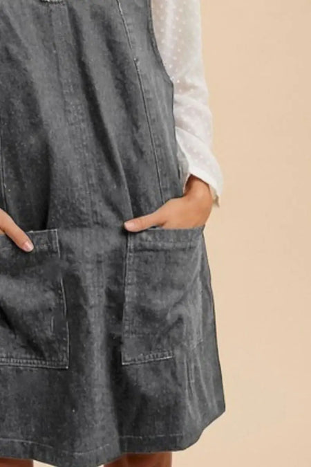 Annie Wear V - Neck Adjustable Strap Denim Overall Dress with Pockets - Sleekdenim.com