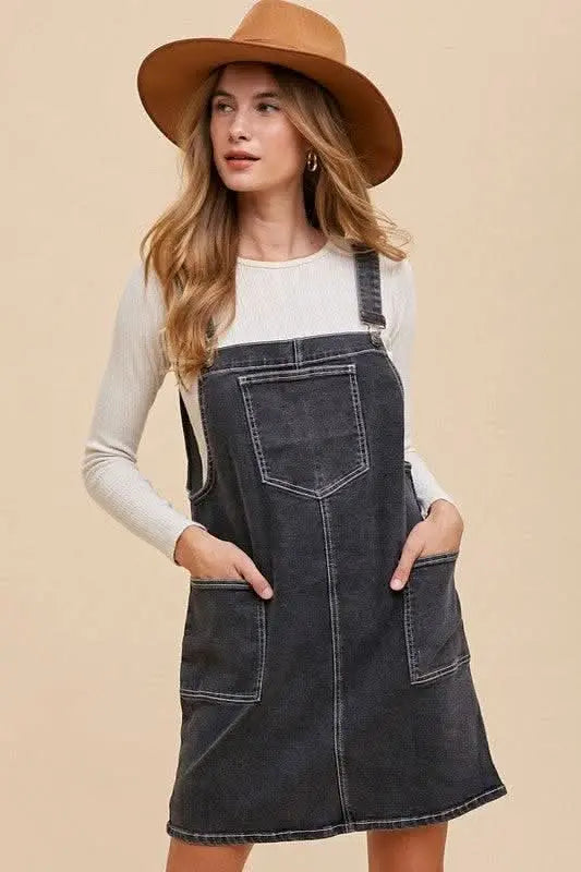 Annie Wear Wide Strap Denim Overall Dress with Pockets - Sleekdenim.com