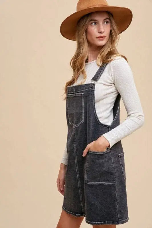 Annie Wear Wide Strap Denim Overall Dress with Pockets - Sleekdenim.com