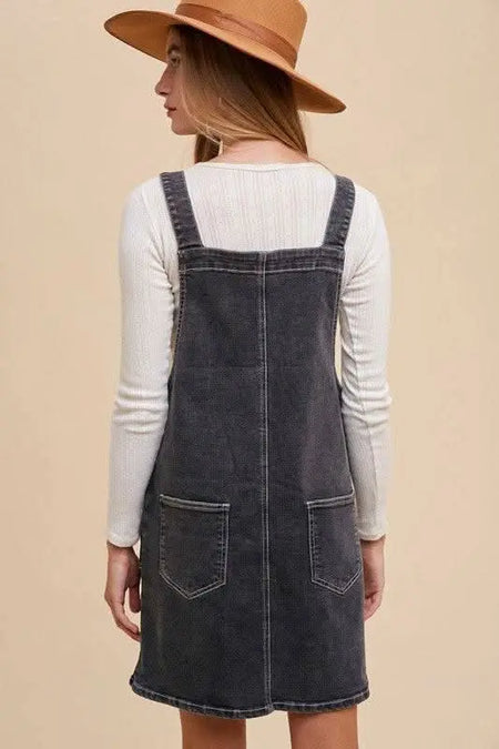 Annie Wear Wide Strap Denim Overall Dress with Pockets - Sleekdenim.com