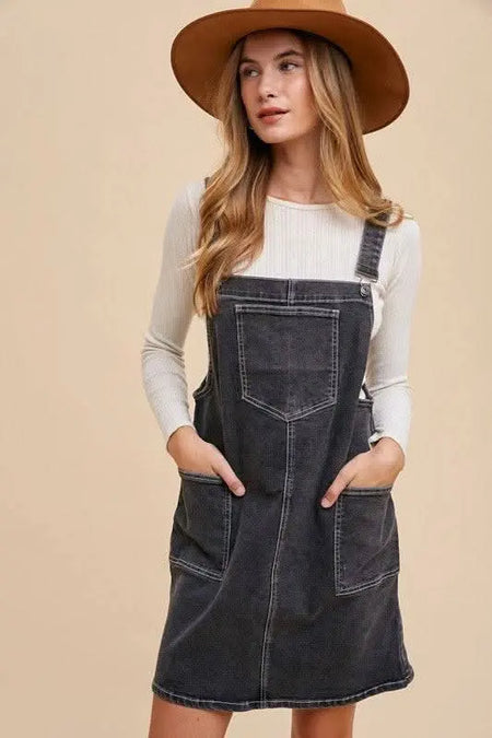 Annie Wear Wide Strap Denim Overall Dress with Pockets - Sleekdenim.com