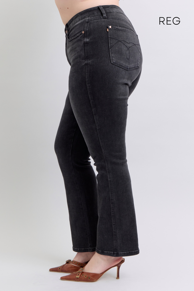 Judy Blue High Waist Tummy Control Black Bootcut Denim Jeans Regular Length  88787– Sleekdenim.com