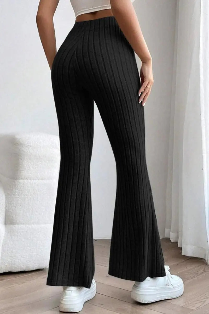 Basic Bae Full Size Ribbed High Waist Flare Pants - Sleekdenim.com