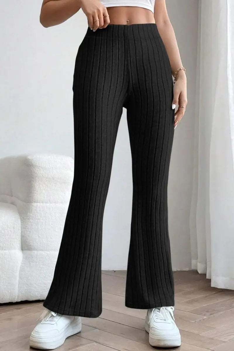 Basic Bae Full Size Ribbed High Waist Flare Pants - Sleekdenim.com