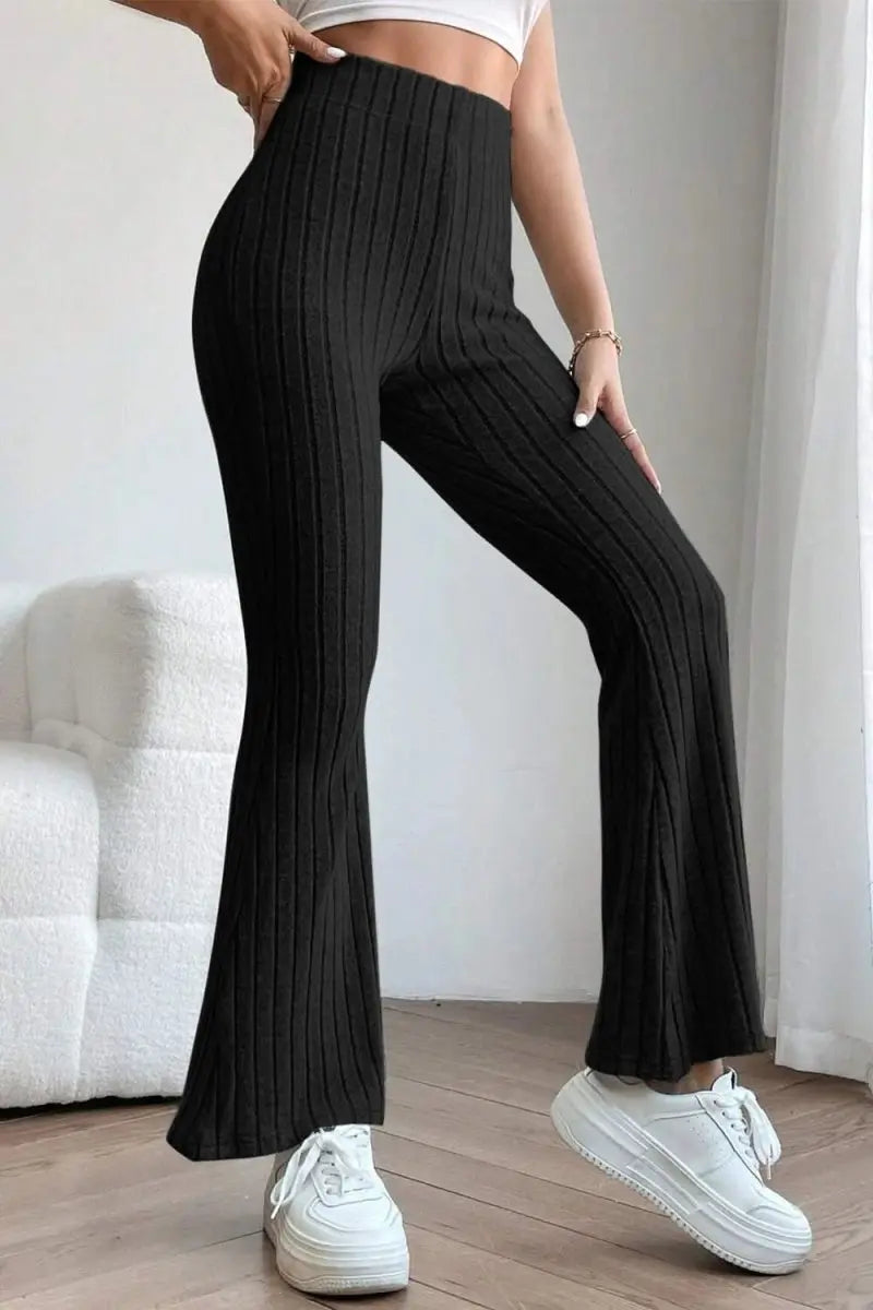 Basic Bae Full Size Ribbed High Waist Flare Pants - Sleekdenim.com