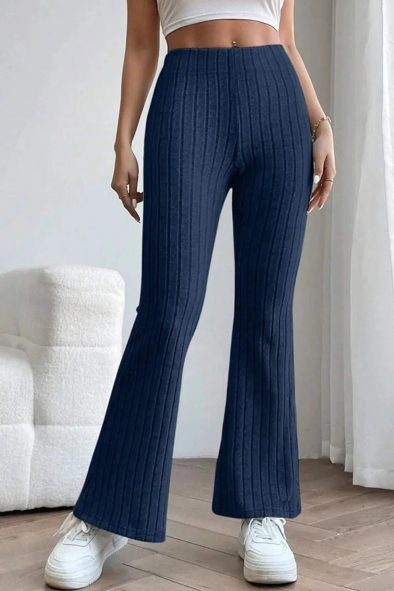 Basic Bae Full Size Ribbed High Waist Flare Pants - Sleekdenim.com