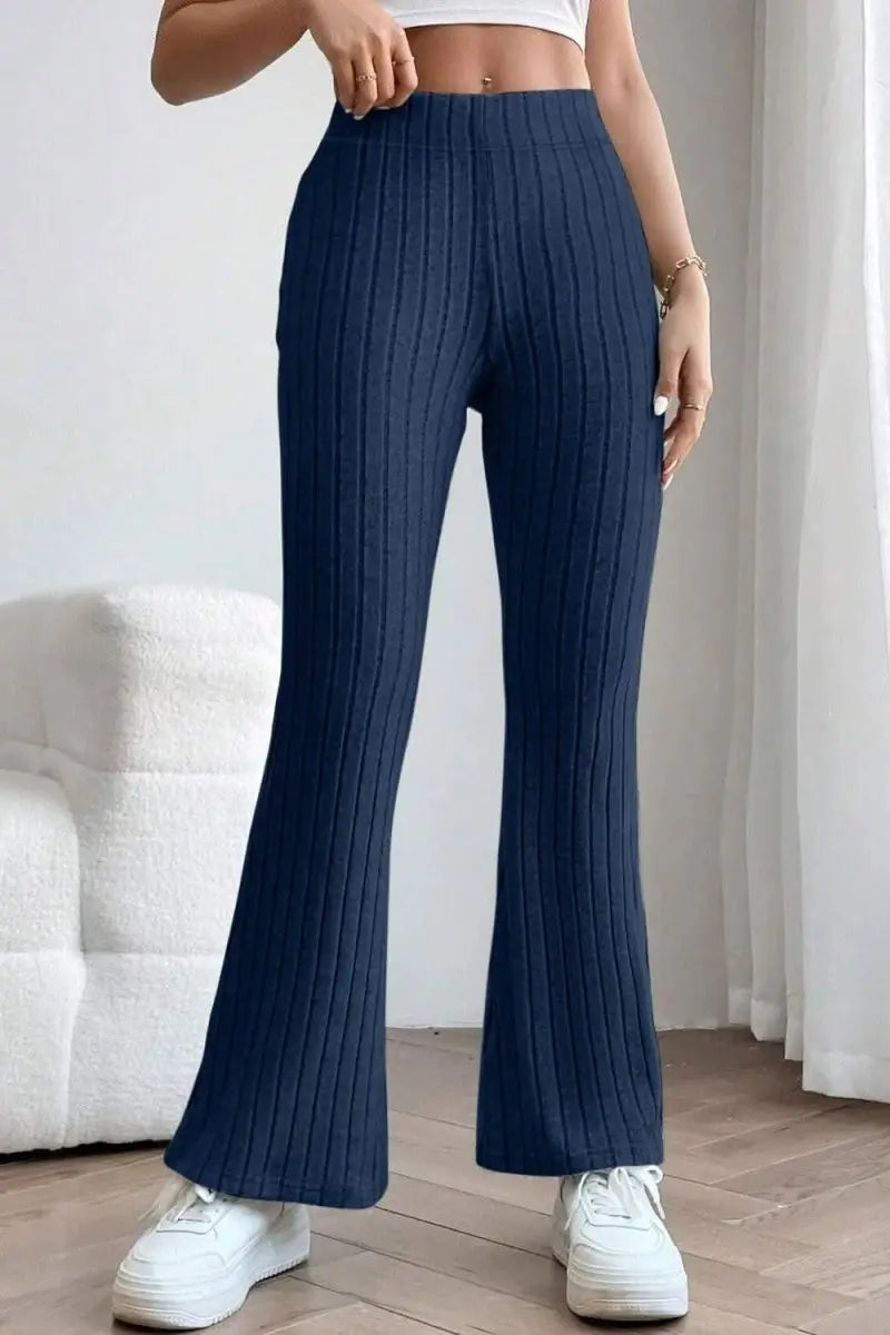 Basic Bae Full Size Ribbed High Waist Flare Pants - Sleekdenim.com