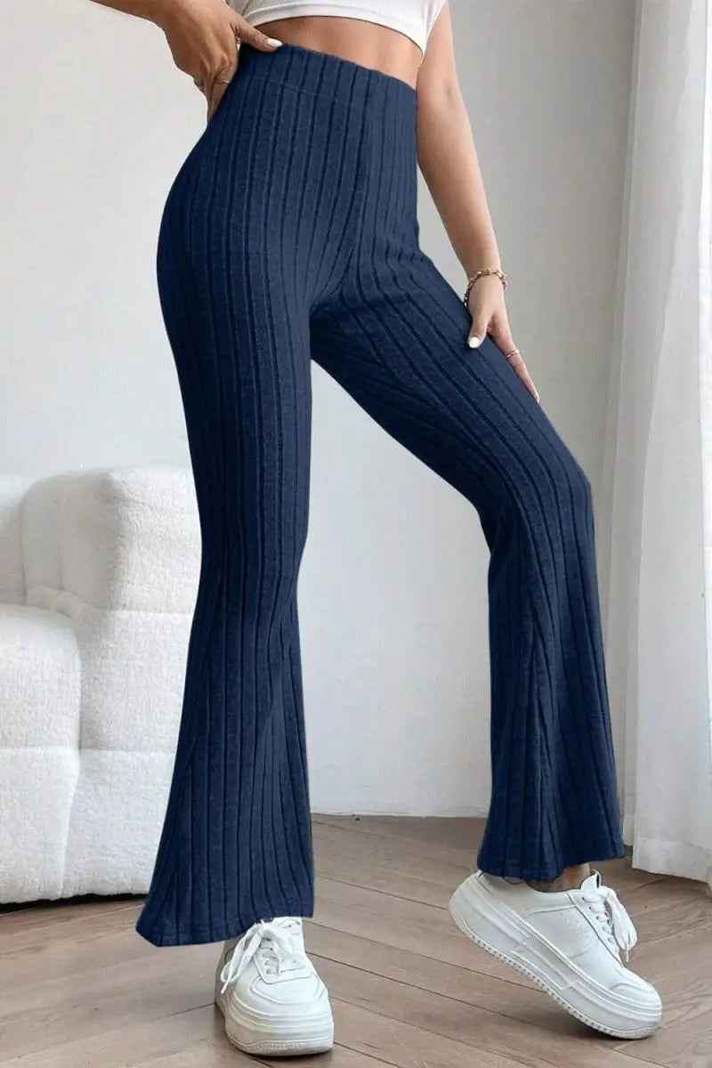 Basic Bae Full Size Ribbed High Waist Flare Pants - Sleekdenim.com