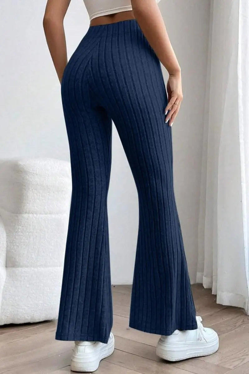 Basic Bae Full Size Ribbed High Waist Flare Pants - Sleekdenim.com