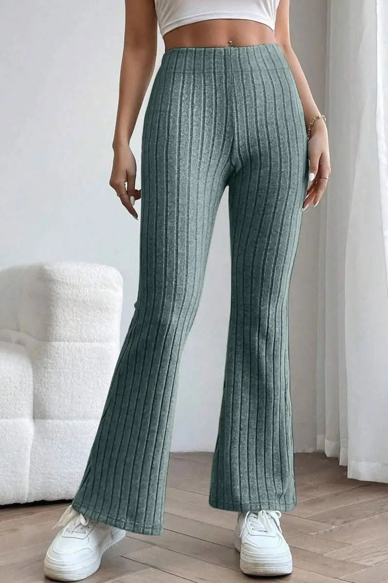 Basic Bae Full Size Ribbed High Waist Flare Pants - Sleekdenim.com