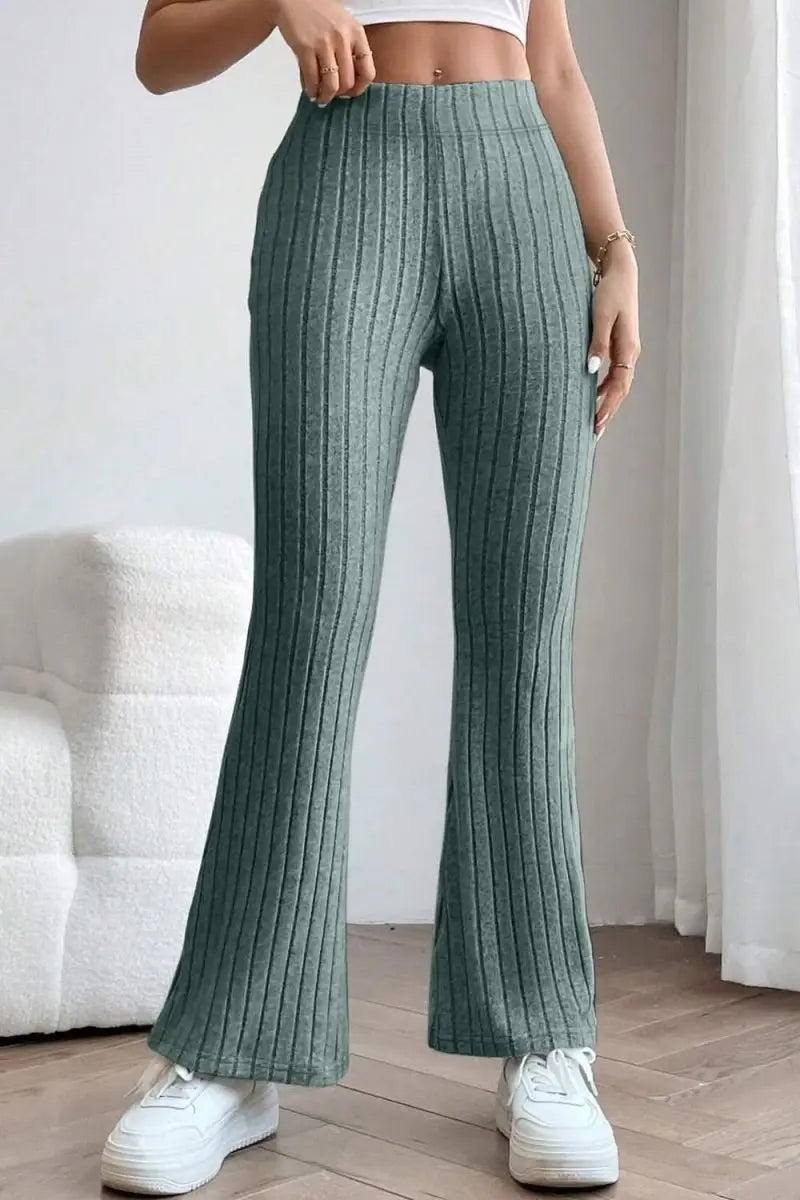 Basic Bae Full Size Ribbed High Waist Flare Pants - Sleekdenim.com