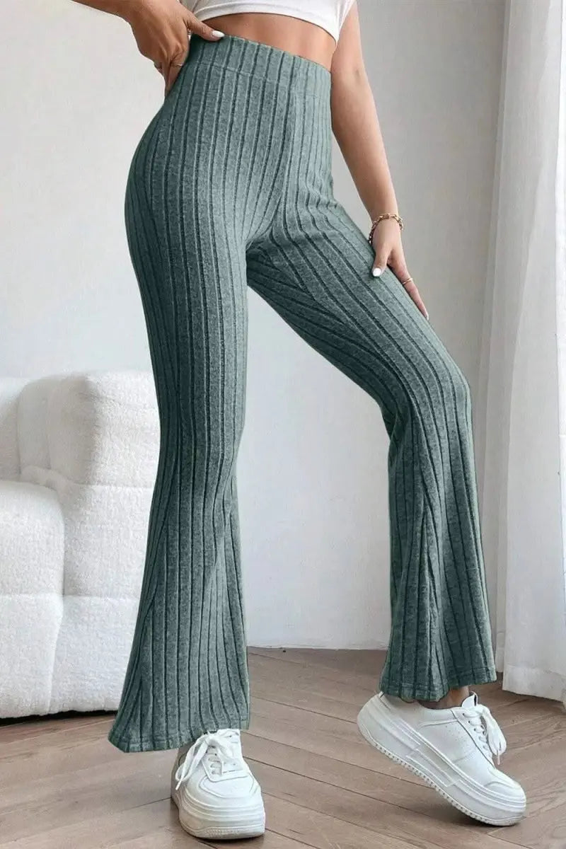 Basic Bae Full Size Ribbed High Waist Flare Pants - Sleekdenim.com