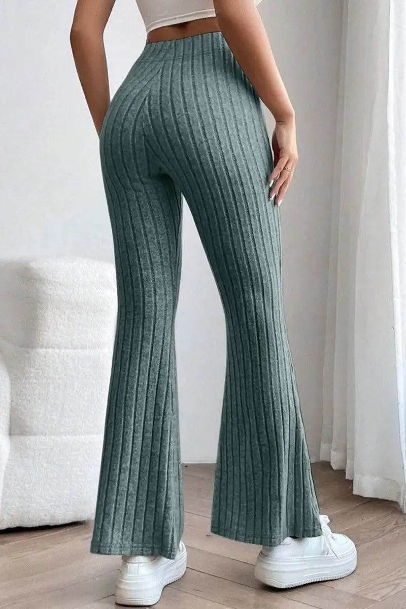 Basic Bae Full Size Ribbed High Waist Flare Pants - Sleekdenim.com