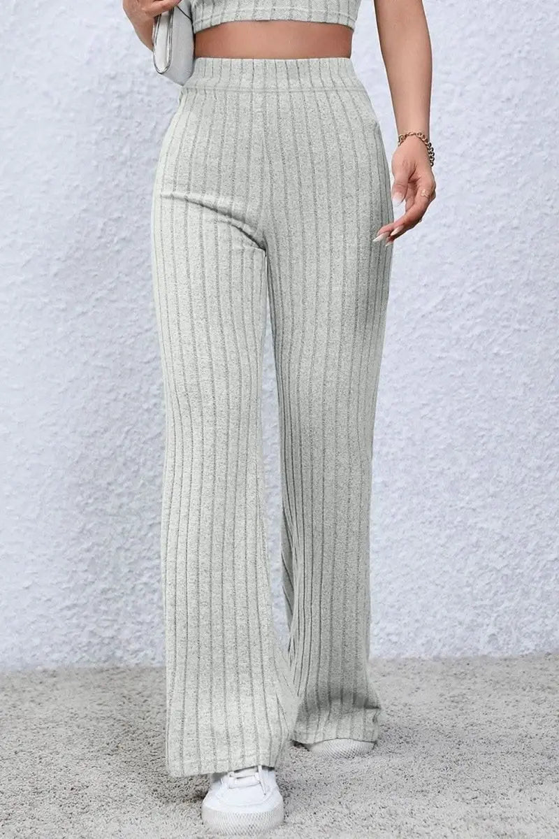 Basic Bae Full Size Ribbed High Waist Flare Pants - Sleekdenim.com