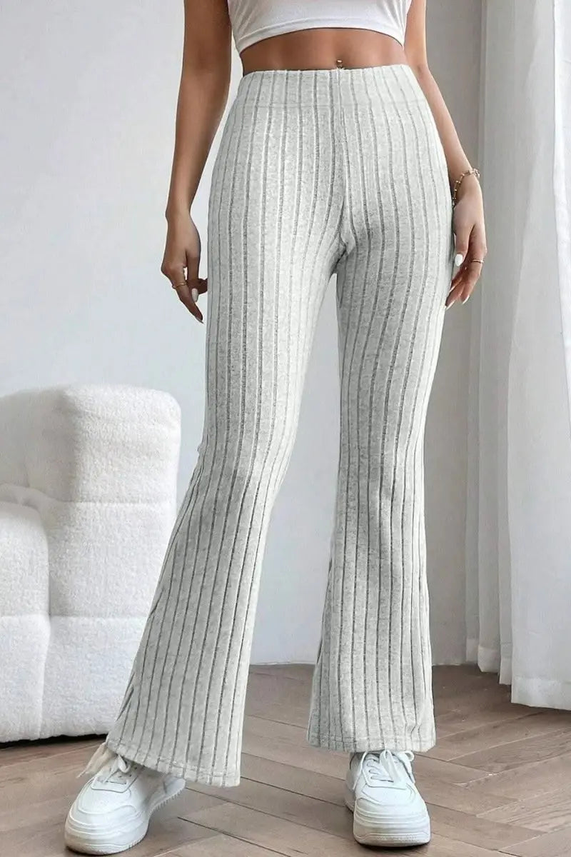 Basic Bae Full Size Ribbed High Waist Flare Pants - Sleekdenim.com