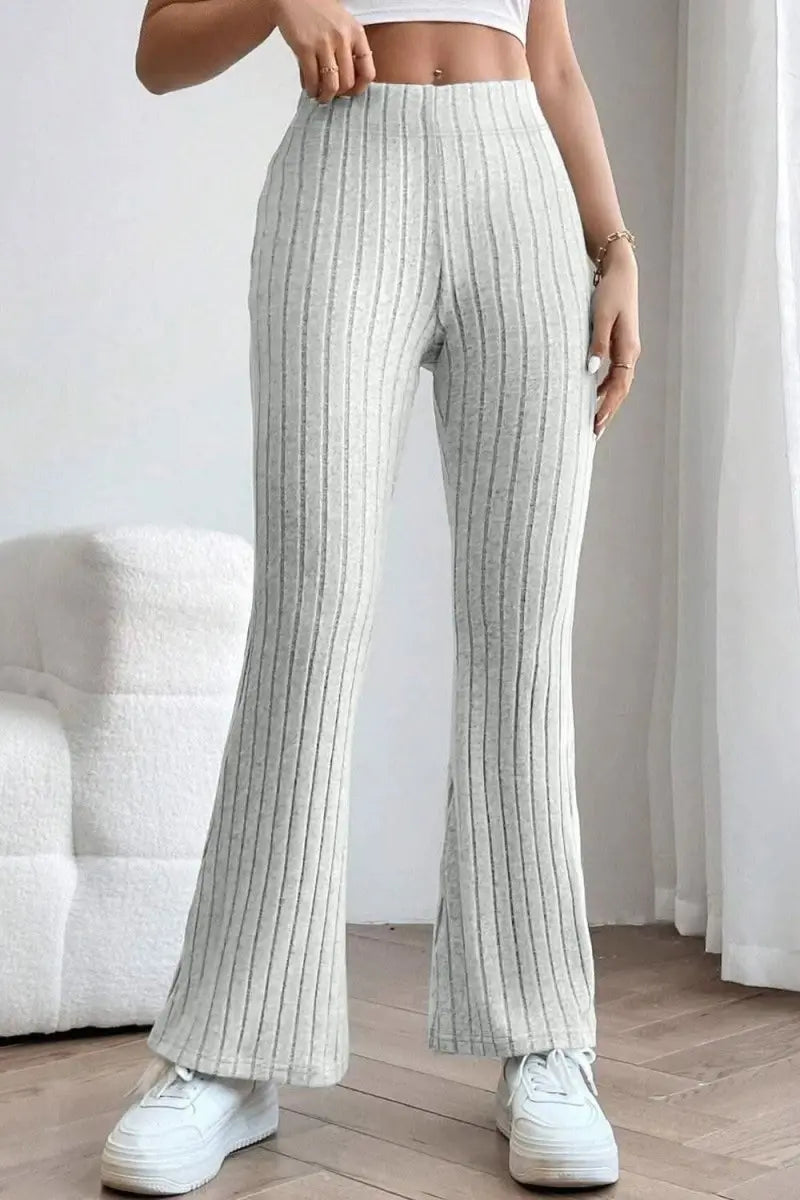 Basic Bae Full Size Ribbed High Waist Flare Pants - Sleekdenim.com