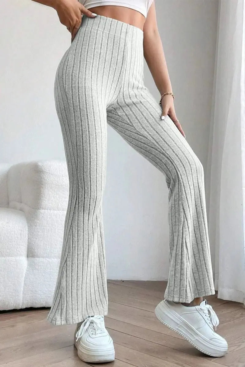 Basic Bae Full Size Ribbed High Waist Flare Pants - Sleekdenim.com