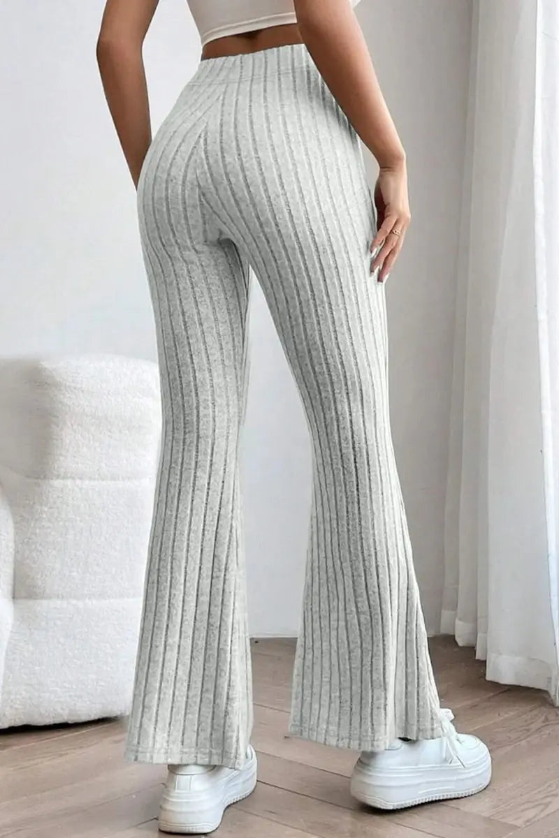 Basic Bae Full Size Ribbed High Waist Flare Pants - Sleekdenim.com