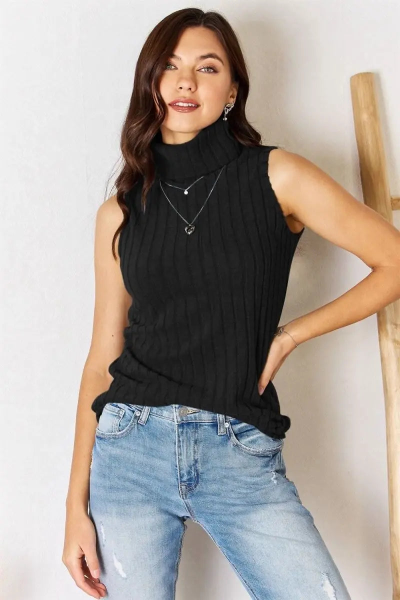 Basic Bae Full Size Ribbed Turtleneck Tank - Sleekdenim.com