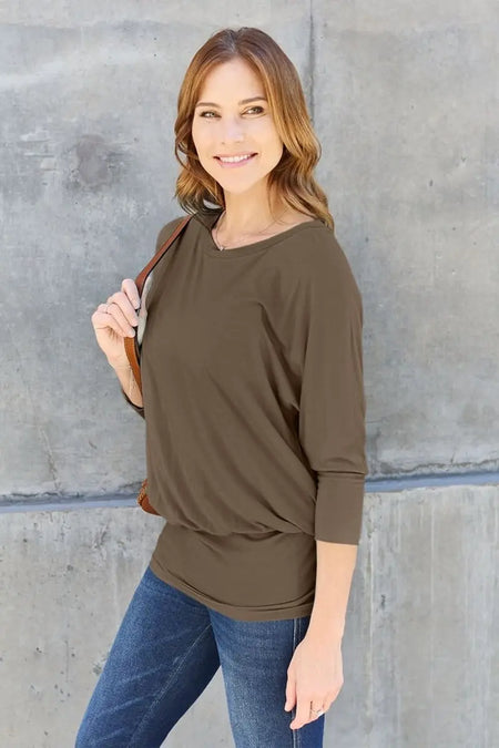 Basic Bae Full Size Round Neck Batwing Sleeve Top - Sleekdenim.com