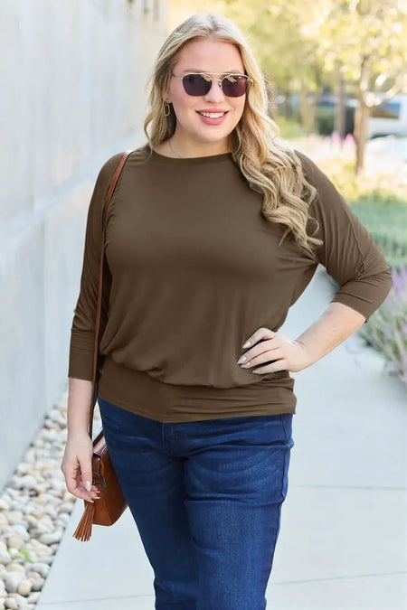 Basic Bae Full Size Round Neck Batwing Sleeve Top - Sleekdenim.com