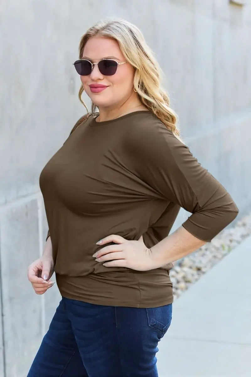 Basic Bae Full Size Round Neck Batwing Sleeve Top - Sleekdenim.com