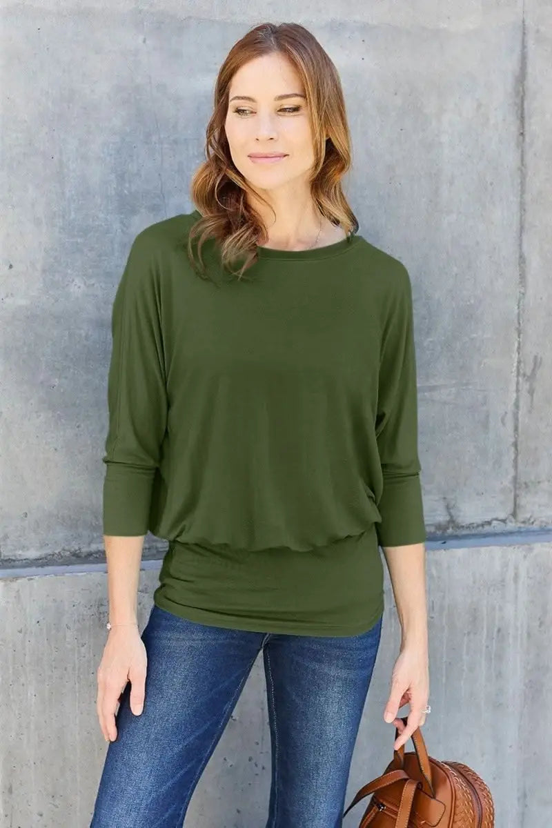 Basic Bae Full Size Round Neck Batwing Sleeve Top - Sleekdenim.com