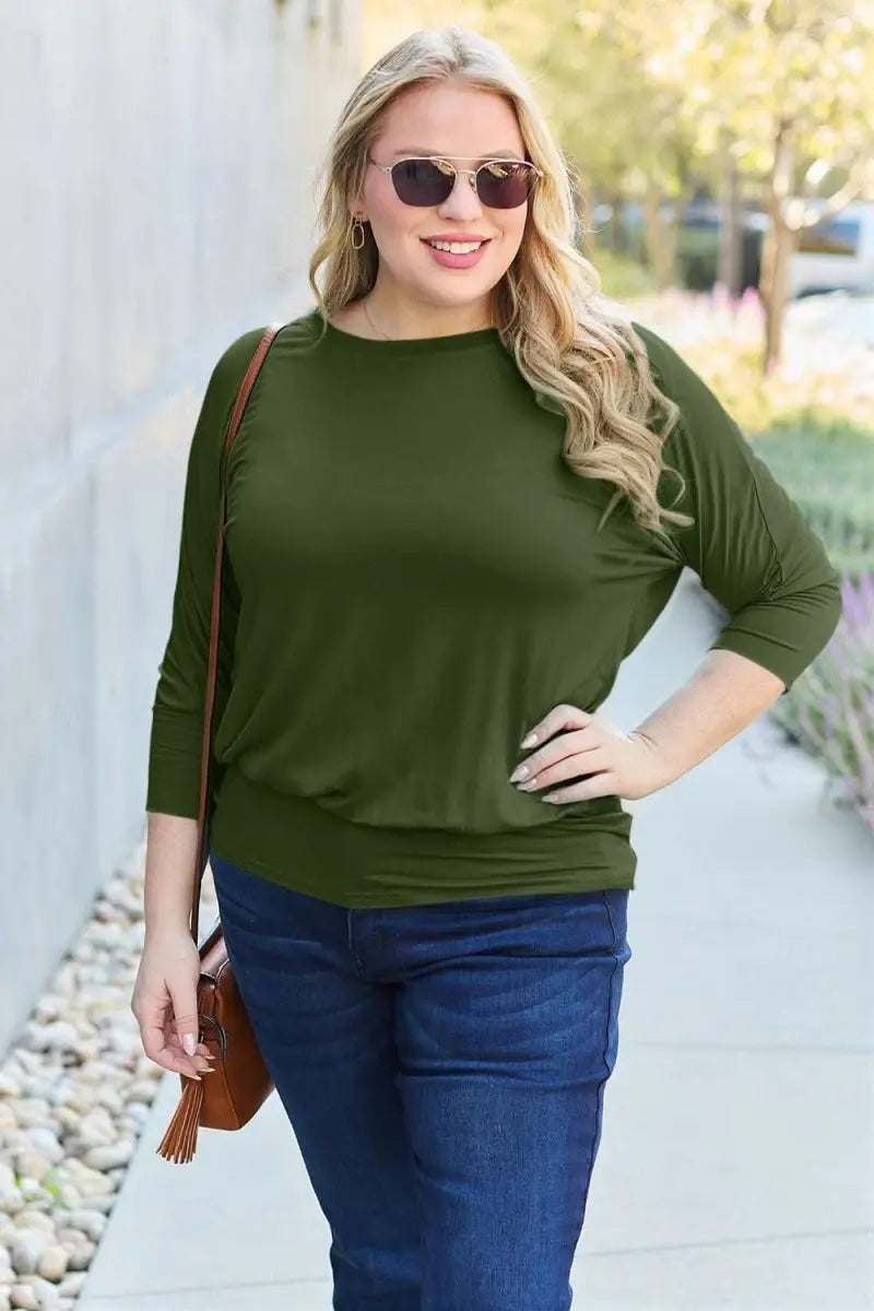 Basic Bae Full Size Round Neck Batwing Sleeve Top - Sleekdenim.com