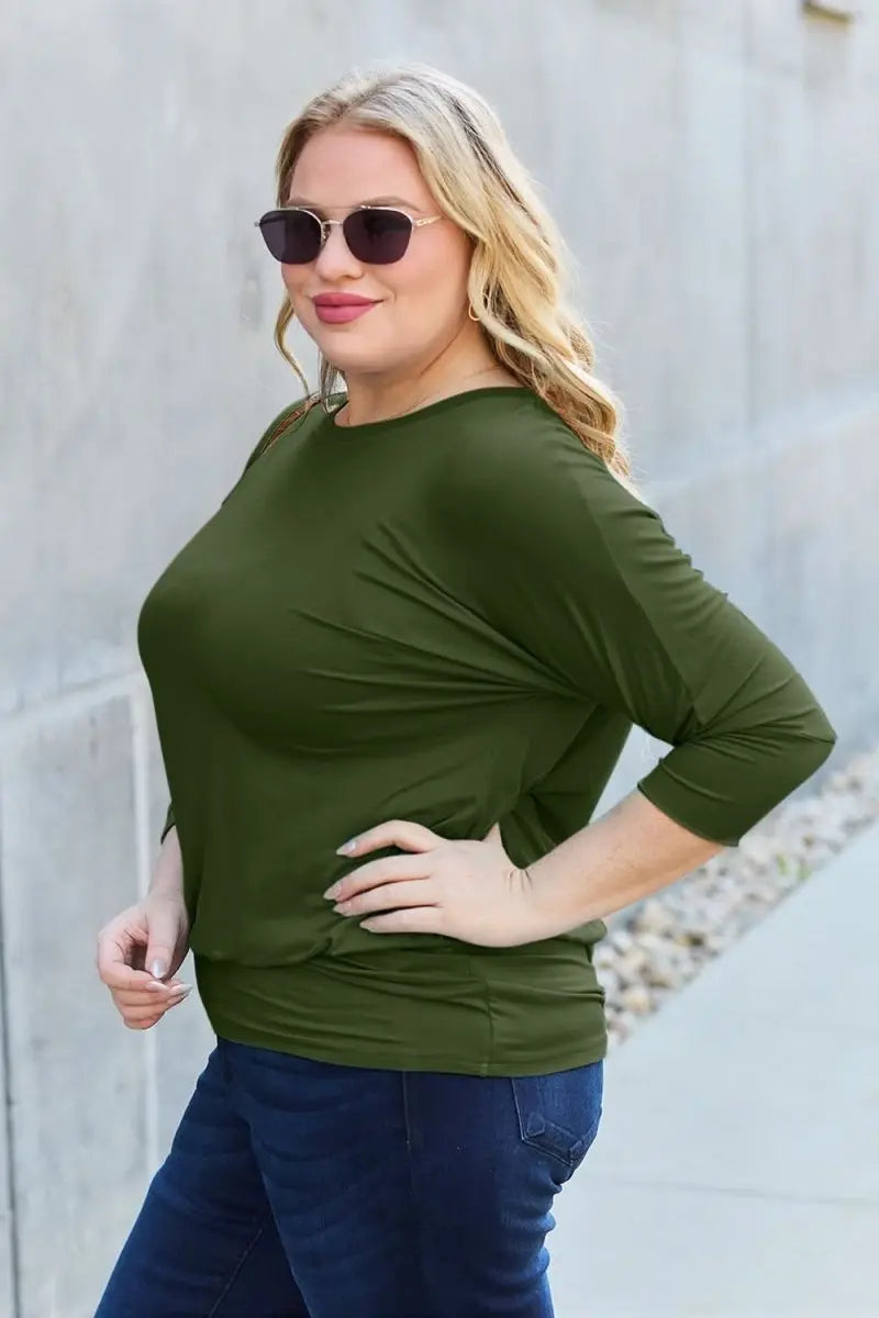 Basic Bae Full Size Round Neck Batwing Sleeve Top - Sleekdenim.com