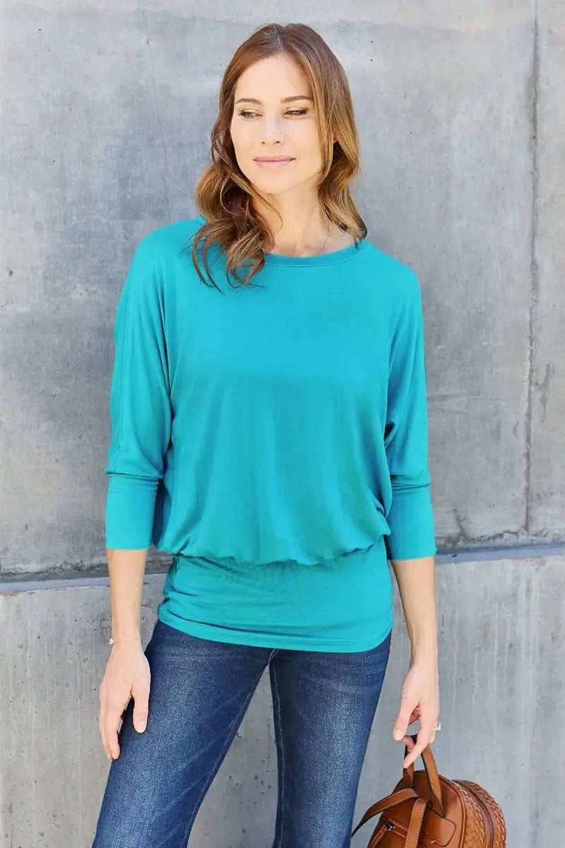 Basic Bae Full Size Round Neck Batwing Sleeve Top - Sleekdenim.com