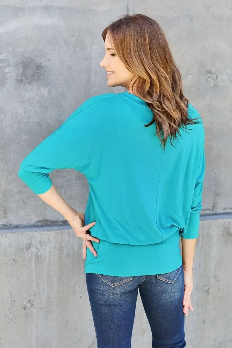 Basic Bae Full Size Round Neck Batwing Sleeve Top - Sleekdenim.com