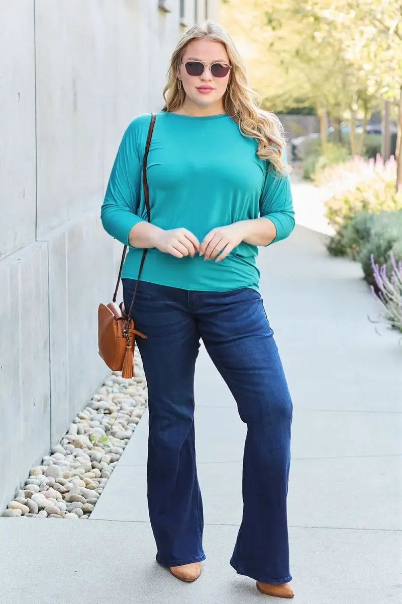 Basic Bae Full Size Round Neck Batwing Sleeve Top - Sleekdenim.com